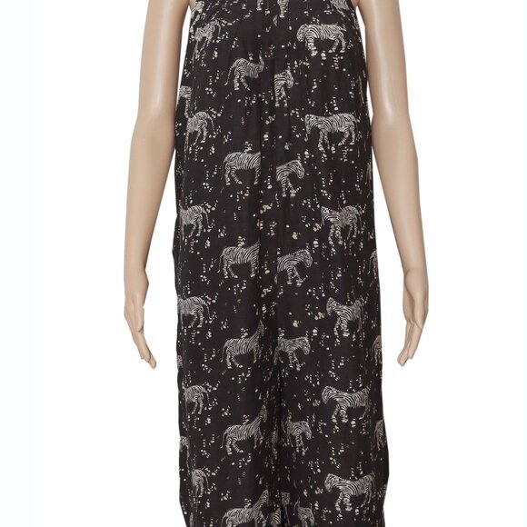 Free People Zebra Printed Linen Slouchy Jumpsuit Black Pleated M - Picture 4 of 7